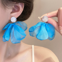 度假风蓝色花朵耳钉女春夏超仙流苏多巴胺耳环高级感夸张银针耳饰送女朋友老婆情人节七夕生日礼物