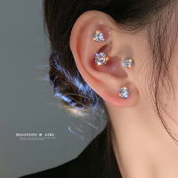 S925纯银耳钉女钻石超闪耳饰女小众高级感养耳洞免摘耳蜗小耳骨钉送女朋友老婆情人节七夕生日礼物