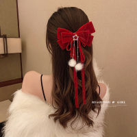 新年喜庆红色大蝴蝶结金丝绒星星发夹发饰毛球流苏头饰顶夹女秋冬送女朋友老婆情人节七夕生日礼物