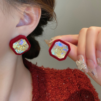 几何水晶丝绒耳环女秋冬复古轻奢高级感气质耳钉高档银针耳饰品送女朋友老婆情人节七夕生日礼物