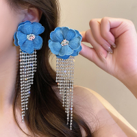 海边度假法式牛仔花朵耳环女轻奢高级感小众设计超仙气质流苏耳饰送女朋友老婆情人节七夕生日礼物