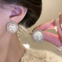 闪钻珍珠几何圆形耳钉女轻奢高级感气质耳环耳饰2025新款时尚配饰送女朋友老婆情人节七夕生日礼物