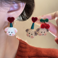 2024新款甜美气质时尚可爱耳环植绒樱桃爱心狗狗小众耳钉耳饰女送女朋友老婆情人节七夕生日礼物