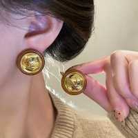 咖色复古圆形晕染树脂耳钉高级感耳环2025新款气质美拉德耳饰女送女朋友老婆情人节七夕生日礼物