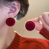 红色圆形耳钉轻奢高级感气质大气耳环2024新款港风轻奢耳饰女送女朋友老婆情人节七夕生日礼物