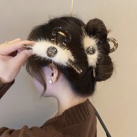 2024新款秋冬毛毛大号抓夹女高级感后脑勺发亮多发夹轻奢小众头饰送女朋友老婆情人节七夕生日礼物