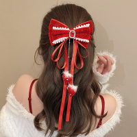 红色蝴蝶结流苏头饰后脑勺发夹女2023新款小众设计高级感顶夹发卡送女朋友老婆情人节七夕生日礼物