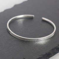 S999足银光面线条设计手镯女小众设计感开口镯子时尚饰品送证书送女朋友老婆情人节七夕生日礼物