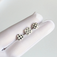棋盘格耳钉s925纯银黑白烤漆个性高级感小众耳饰百搭首饰学生女送女朋友老婆情人节七夕生日礼物