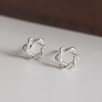 S999足银镂空六芒星耳钉女小众设计感Ins简约风耳饰养耳洞系列潮送女朋友老婆情人节七夕生日礼物