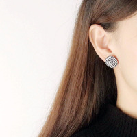 Kissilver复古格子银耳钉S925纯银文艺小清新格子控耳钉创意秋冬送女朋友老婆情人节七夕生日礼物