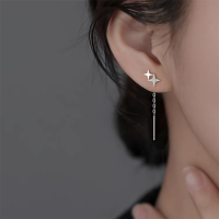 s925银星芒耳线女小众闪锆设计气质流苏耳链轻奢耳钉高级感耳饰送女朋友老婆情人节七夕生日礼物