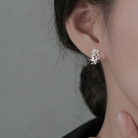 s925银针玫瑰花耳环女复古气质ins风耳圈耳扣甜酷轻奢高级感耳饰送女朋友老婆情人节七夕生日礼物
