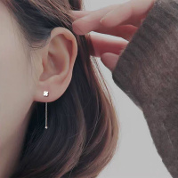 s925银四叶草小耳线女简约气质短款耳坠小众设计高级螺丝拧扣耳环送女朋友老婆情人节七夕生日礼物