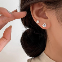 s925银针小太阳耳钉女高级感小众不对称耳骨耳蜗耳环小巧精致耳饰送女朋友老婆情人节七夕生日礼物