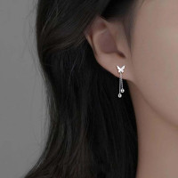 s925银蝴蝶流苏耳环女小众设计感短款流苏耳坠高级感甜美气质耳饰送女朋友老婆情人节七夕生日礼物