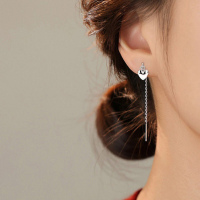 925银爱心流苏耳线女小众设计感桃心ins简约冷淡风耳链2025新款潮送女朋友老婆情人节七夕生日礼物