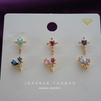 韩国进口耳钉十字镶钻拼色蝴蝶耳骨钉耳蜗耳软骨耳门钉甜美少女风送女朋友老婆情人节七夕生日礼物