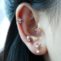 韩国玫瑰金精致小巧月亮天使翅膀星星旋转拧的粗针圆球堵耳骨钉送女朋友老婆情人节七夕生日礼物