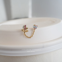 韩国精致粉彩钻小丘比特爱心双耳洞链式耳骨钉粗针送女朋友老婆情人节七夕生日礼物