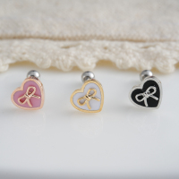韩国直送爱心浮雕蝴蝶结甜美钛钢耳骨钉耳蜗小耳朵百搭女送女朋友老婆情人节七夕生日礼物