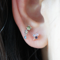 韩国进口拼色小方钻链条式耳骨钉迷你精致钛钢螺丝拧送女朋友老婆情人节七夕生日礼物