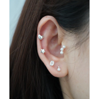 整体925银韩国进口迷你珍珠小星星心形耳骨钉旋转堵拧送女朋友老婆情人节七夕生日礼物