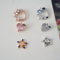 韩国进口穿刺耳环微镶钻星星桃子圈形小耳骨钉耳蜗耳门钉女送女朋友老婆情人节七夕生日礼物