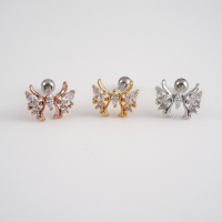 韩国进口天使翅膀镶钻抽象耳骨钉耳蜗螺丝拧堵送女朋友老婆情人节七夕生日礼物