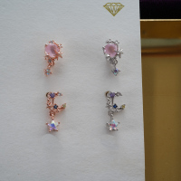 韩国进口饰品精致镶蓝钻月亮小星球耳骨钉粗针单只旋转堵女送女朋友老婆情人节七夕生日礼物