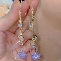紫色水晶花耳线小众设计猫眼石流苏耳坠超仙气质长款显脸瘦耳饰女送女朋友老婆情人节七夕生日礼物