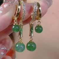 新中式竹节耳环女轻奢高级感气质小众设计复古绿色猫眼石国风耳饰送女朋友老婆情人节七夕生日礼物