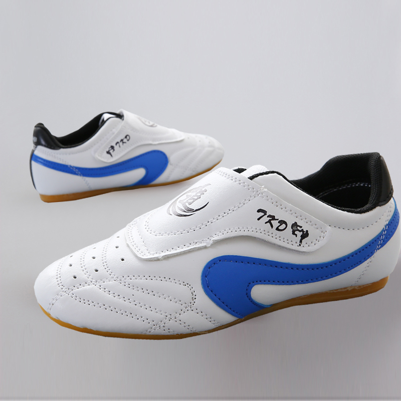 跆拳道鞋男女跆拳道儿童透气防滑pu底跆拳道道鞋人造革闪电客