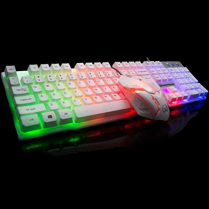 七彩发光有线键盘鼠标套装电脑台式USB发光游戏机械手感lol 黑白两色可选图片