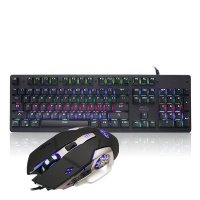 黄金斗士机械RGB发光键盘鼠标套装 有线USB薄膜机械键盘 发光背光拔插轴键盘黑色