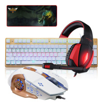 黄金斗士机械RGB发光键盘鼠标耳机套装 有线USB薄膜机械键盘 发光背光拔插轴键盘金色