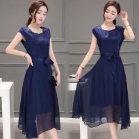 愫惠君(suhuijun)2017夏季新款连衣裙桑蚕丝大码修身大摆长裙短袖5962