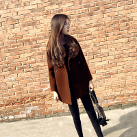千仙仙黑色毛呢外套女2017冬装新款韩版中长款宽松茧型小个子呢子大衣潮