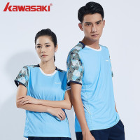 Kawasaki川崎羽毛球服运动服透气速干男款短袖V领T恤短袖上衣ST-Q1318冰蓝