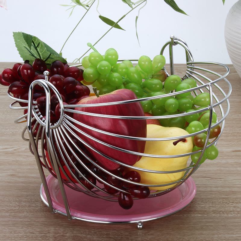 senseyo大号不锈钢水果篮欧式水果盘家用创意摇篮果盆置物架客厅现代简约 水果篮 无接水盘图片