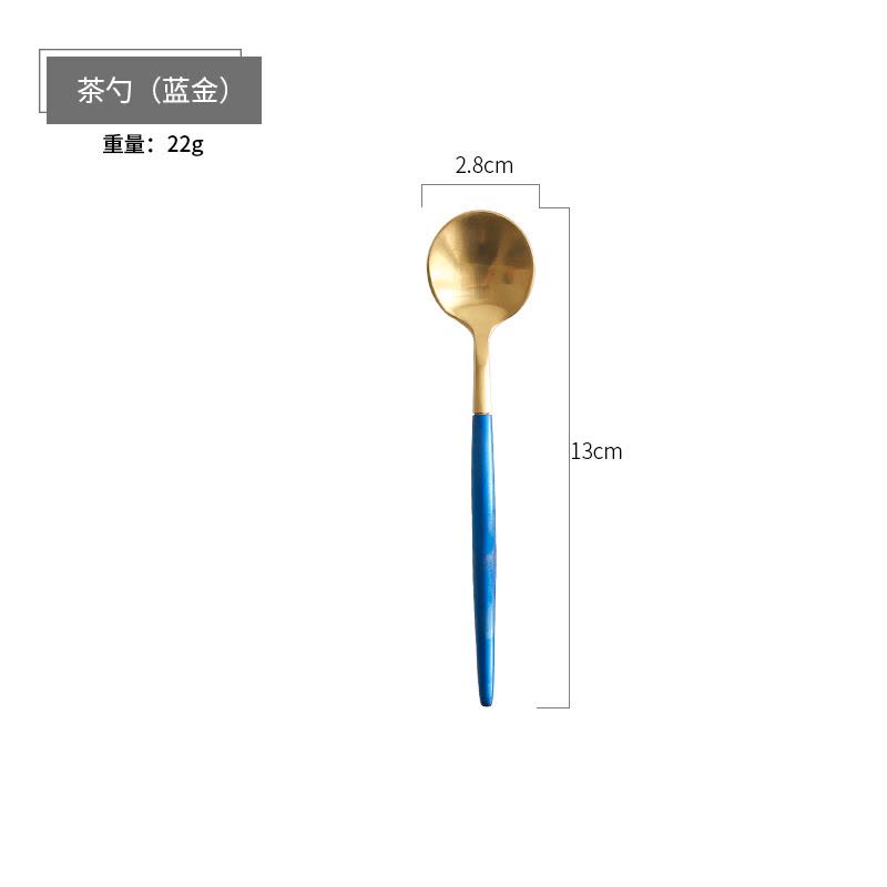 senseyo 304不锈钢牛排刀叉勺 葡萄牙风西餐刀叉勺西餐餐具套装甜品勺 甜品勺（蓝金）图片