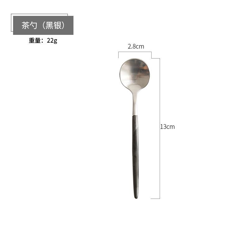 senseyo 304不锈钢牛排刀叉勺 葡萄牙风西餐刀叉勺西餐餐具套装甜品勺 甜品勺（黑银）图片