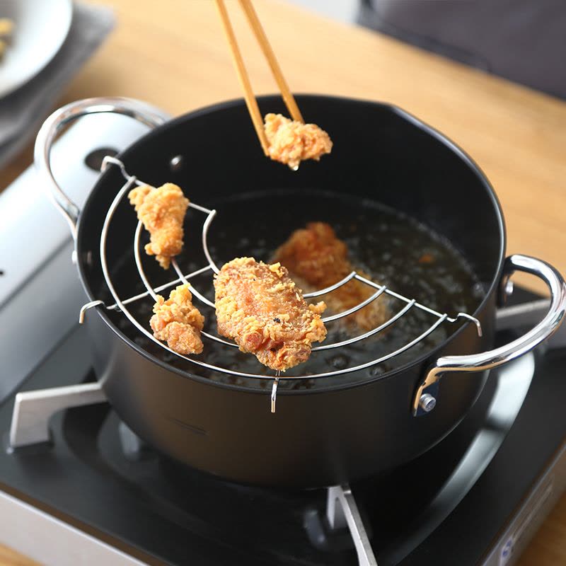 SenseYo 日式天妇罗油炸锅家用小炸锅含滤油架带滤网油壶储油罐油炸锅组合装 小号1.3l蓝色油壶+大号油炸锅图片