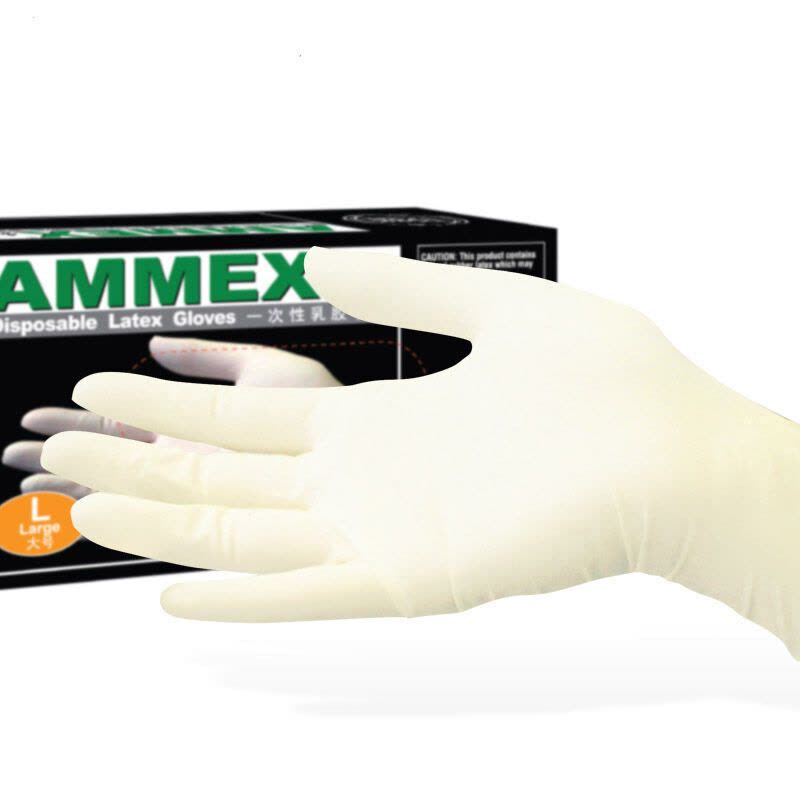 美国AMMEX爱马斯一次性乳胶手套 无粉麻面 优质乳胶 无尘加厚标准型 TLFC 100只/盒 大号L图片