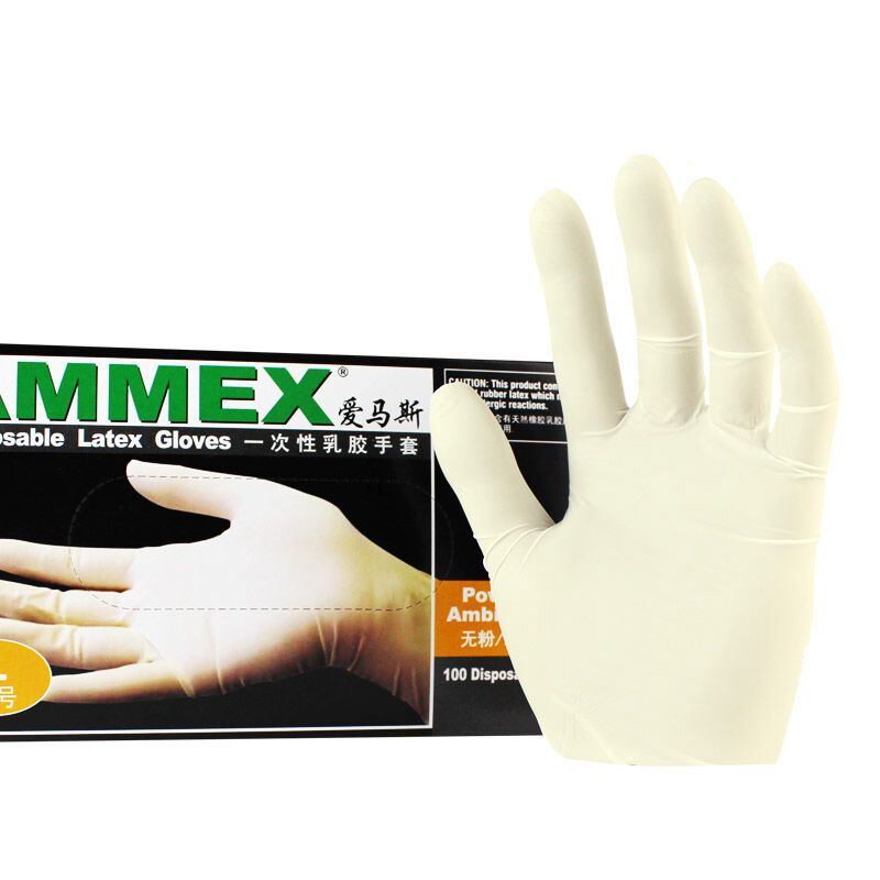 美国AMMEX爱马斯一次性乳胶手套 无粉麻面 优质乳胶 无尘加厚标准型 TLFC 100只/盒 小号S