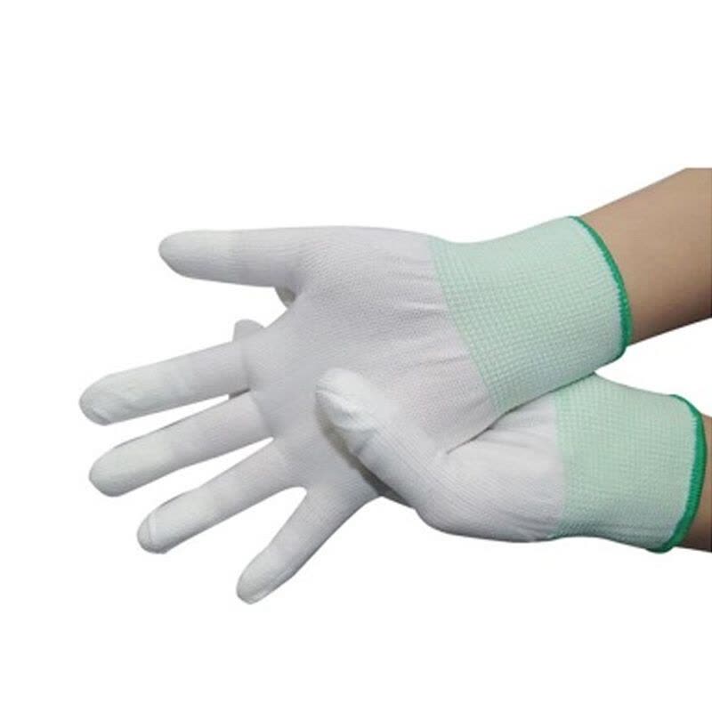 谋福 PU涂指手套涂层手套尼龙手套13针织手套/无尘手套/劳保手套防静电防滑耐磨装卸手套 M号(绿色边).图片