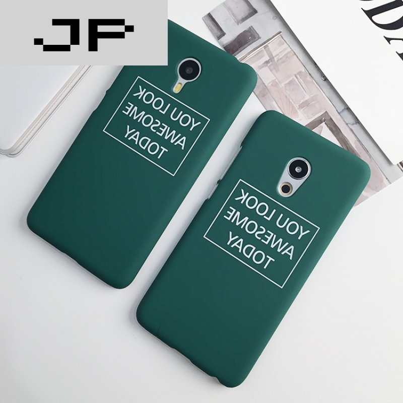 JP潮流品牌 魅族pro6手机壳硬壳 pro6保护套磨砂防摔外壳简约绿底英文男女