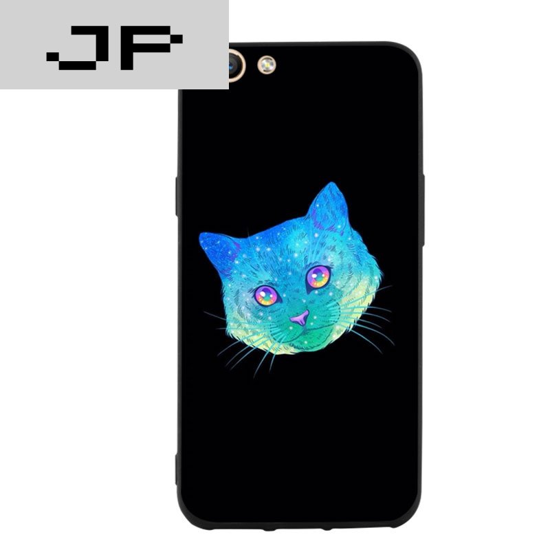JP潮流品牌 个性炫彩猫 oppoA59手机壳 a59时尚简约可爱猫头硅胶手机套软