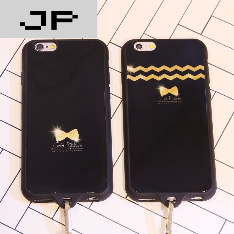 JP潮流品牌黑色蝴蝶结挂绳手机壳苹果6s防摔软壳iphone6plus保护套4.7潮情侣