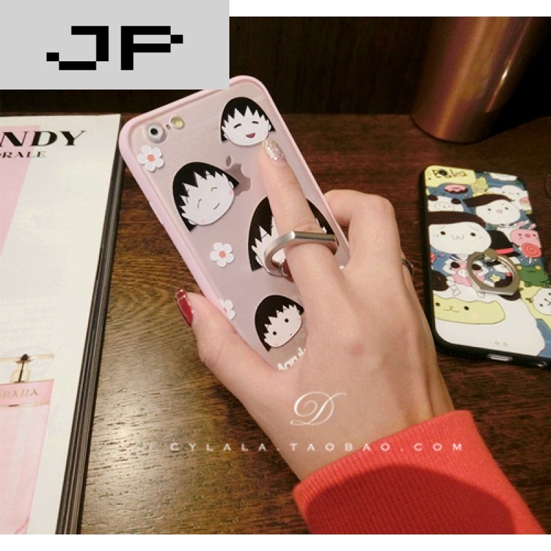JP潮流品牌小丸子滑轮pg6s手机壳全包iphone6plus保护套软边支架指环扣女粉